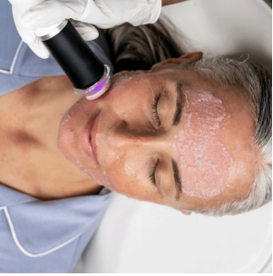 woman lying down receiving a GLO2Facial experience